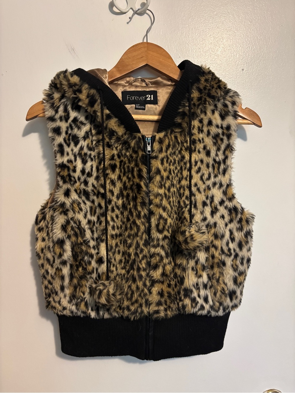 Forever 21 Girls' Leopard Faux Fur Hooded Vest - Brown/Black